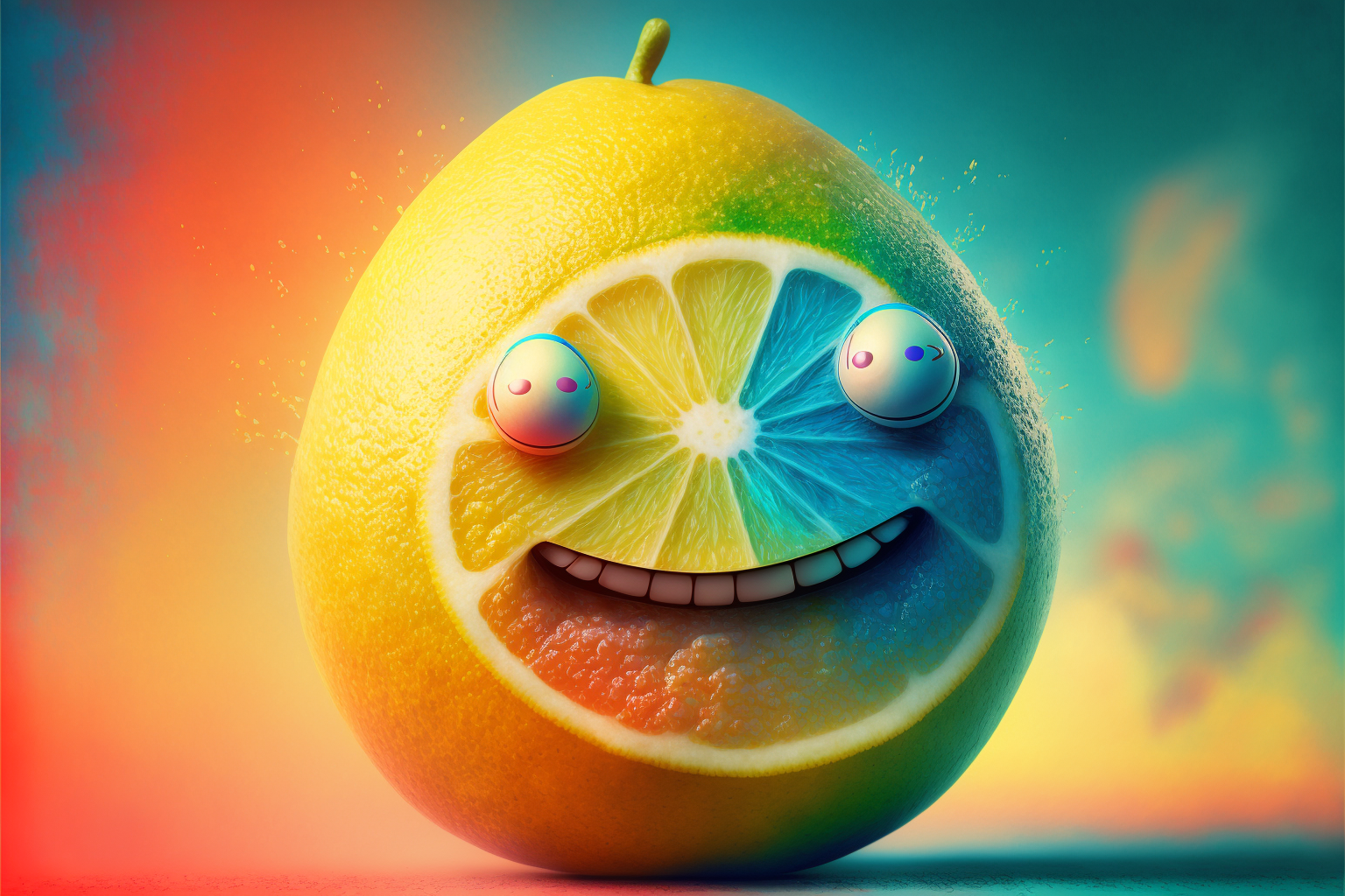 A smiling lemon, created by Midjourney AI